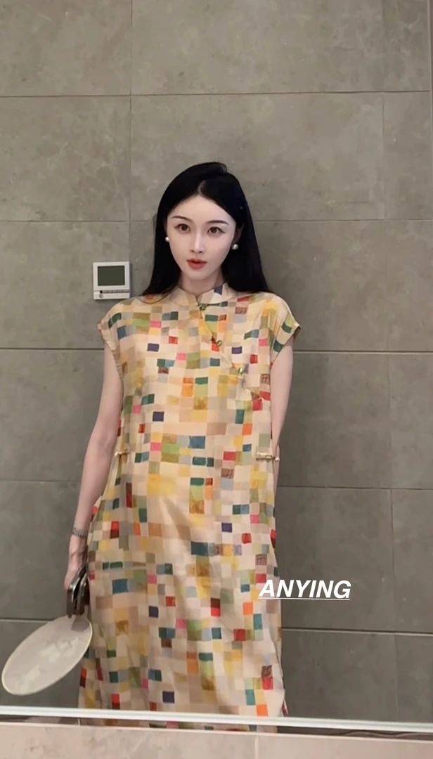 琉璃  夏季新款孕妇国风连衣裙改良盘扣旗袍裙轻薄透气印花连衣裙