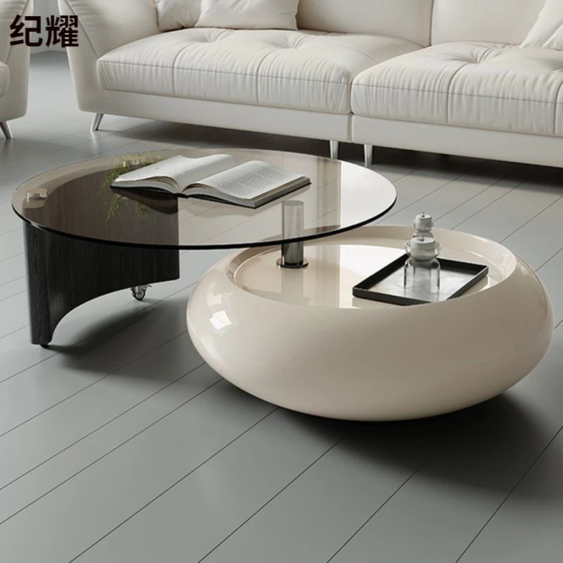 网红风轻奢意式客厅小户型茶几家用圆形极简现代可旋转简约设计师