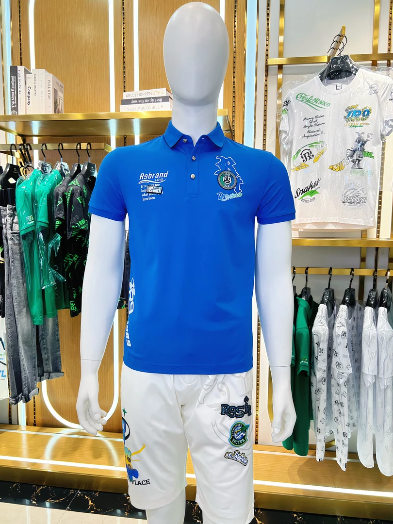 R9000男士2024上新轻奢定制版蓝色白色有领短袖43001095