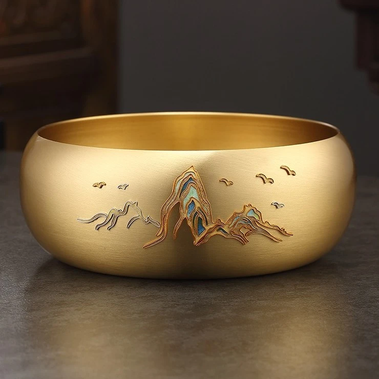 景泰蓝茶洗千里江山20CM手工茶道洗茶器黄铜茶洗茶具茶桌家用摆件