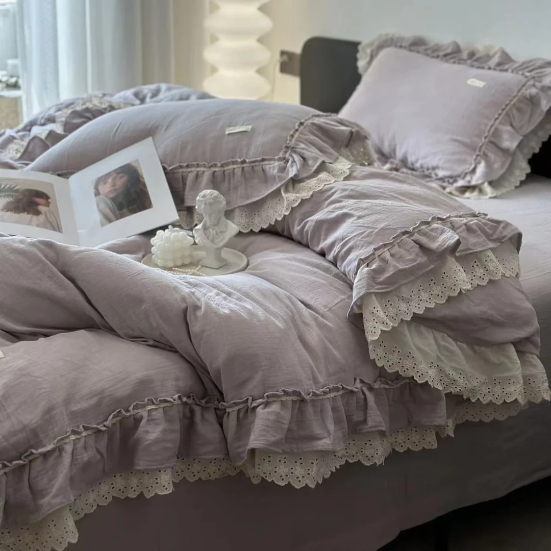果果-高级法式定制款全棉双层绉绉纱重工镂空双花边四件套