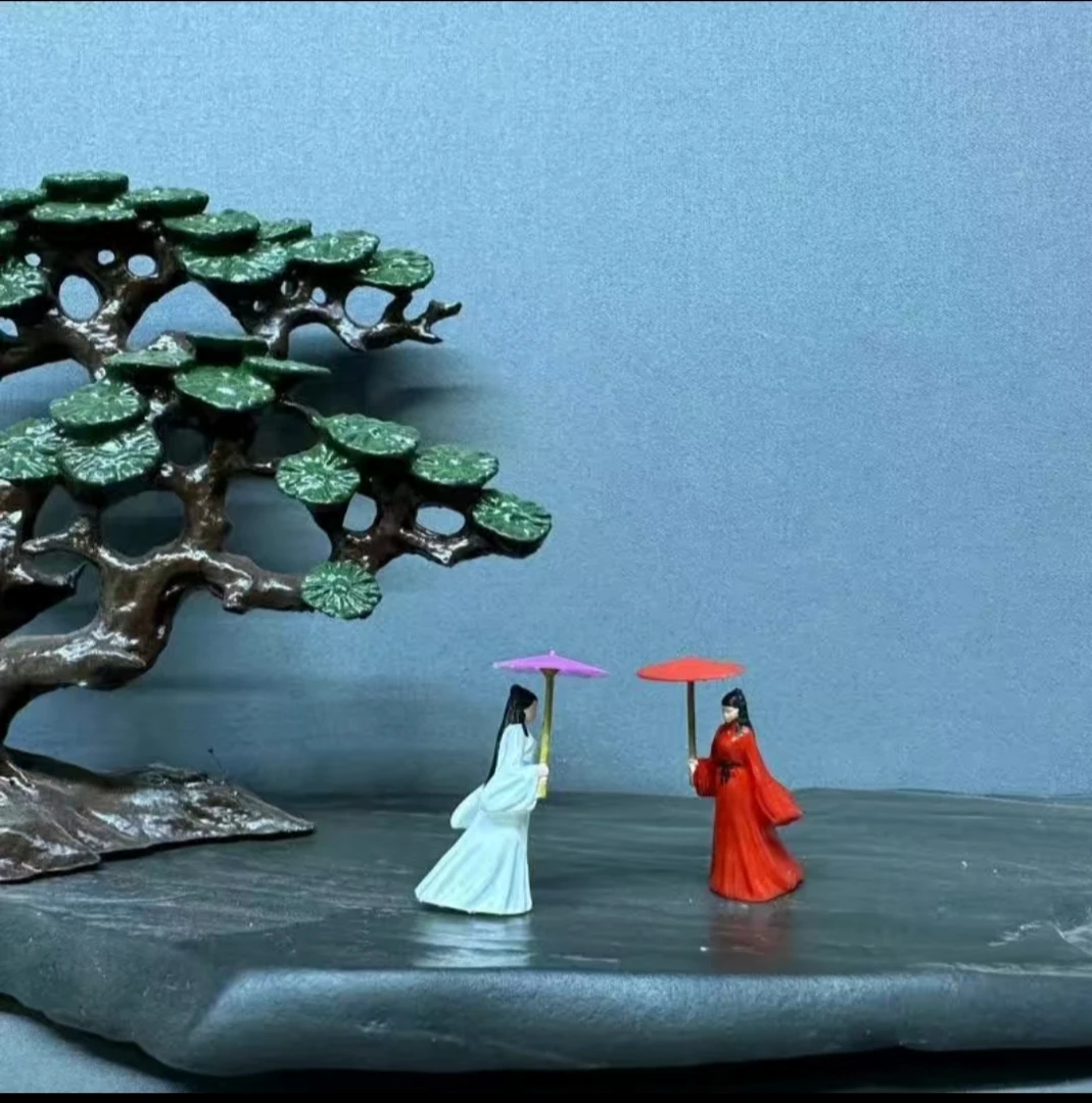 撑伞美女古风人物摆件侠客弹琴微景观盆景假山鱼缸造景摆件