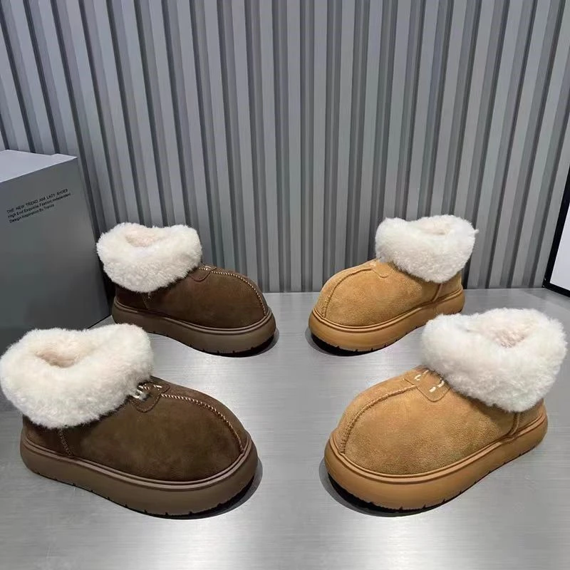 欧洲站博肯鞋磨砂皮厚底松糕小个子高跟雪地棉靴加绒短靴女面包鞋