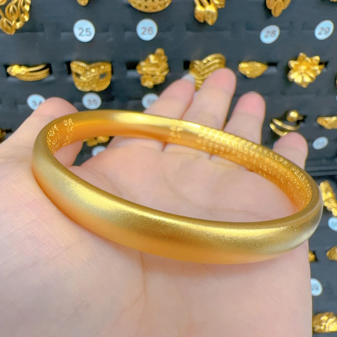 铜合金手镯 金色古法宽面实心手镯质感满满内刻字