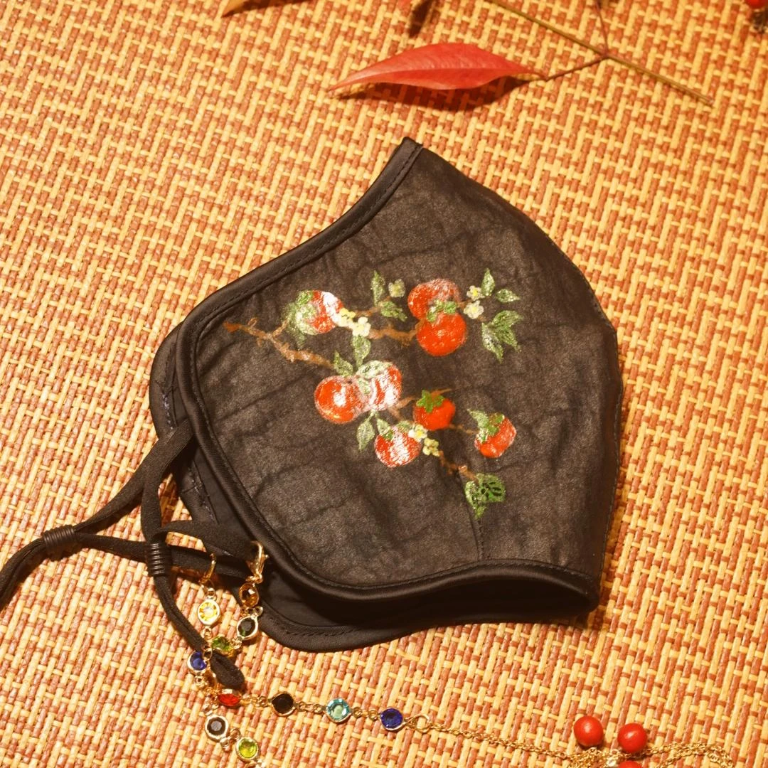 【非遗手绘香云纱口罩】防晒防菌防过敏桑蚕丝黑色轻奢高货轻薄透气