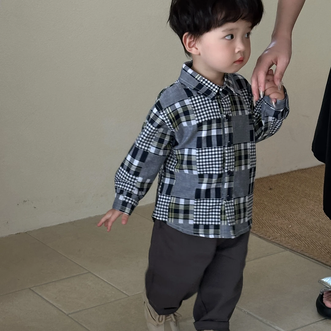 7/29【魔方格】儿童春秋衬衣休闲宝宝格子衬衫