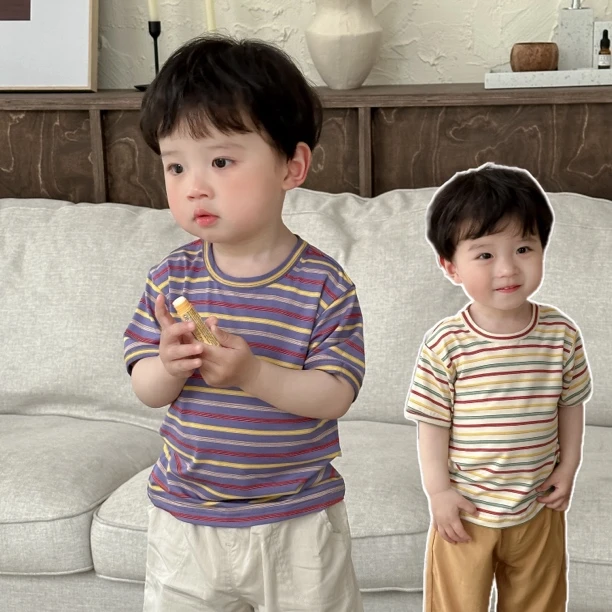 【七彩虹】婴幼儿夏季条纹短袖宝宝T恤圆领