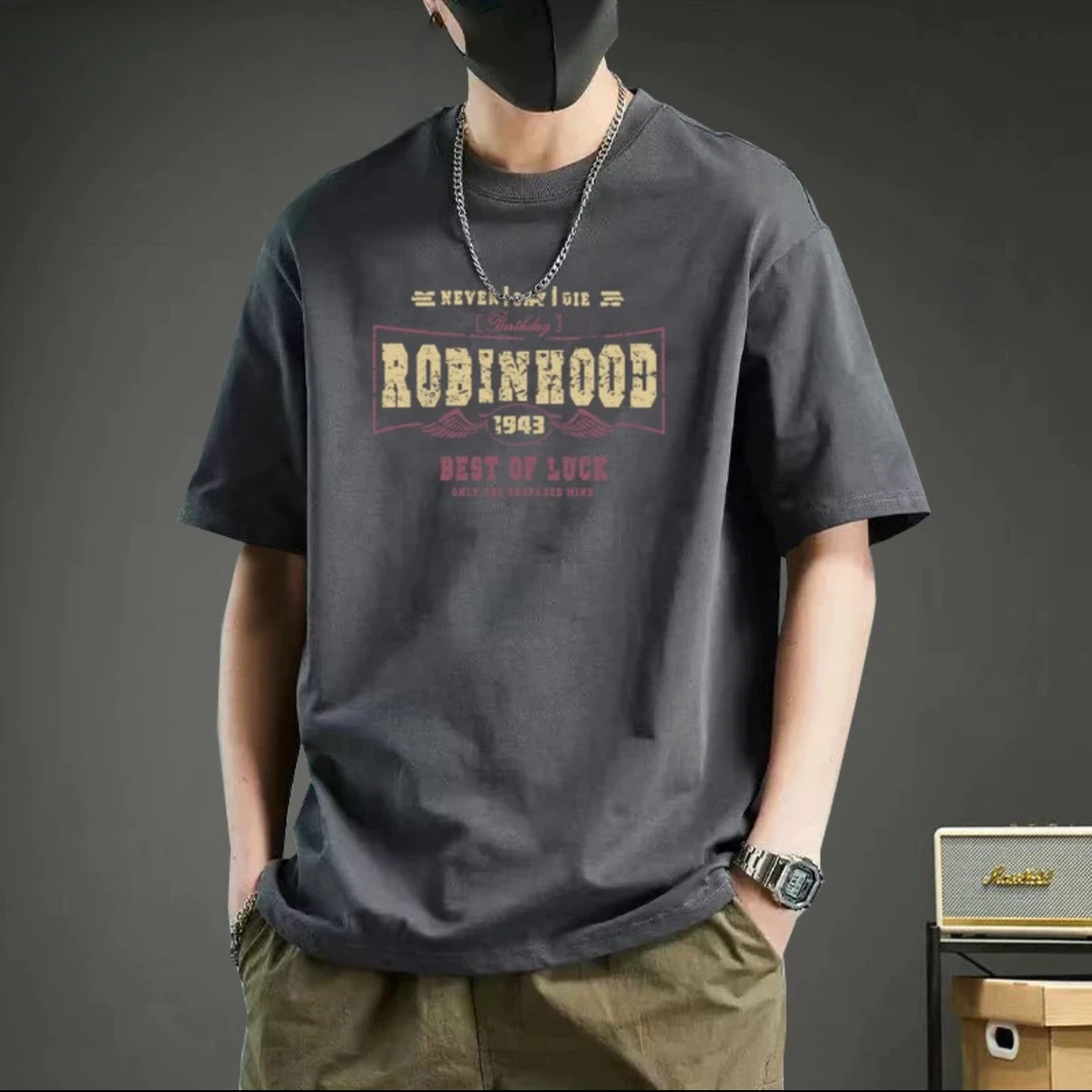 短袖T恤男士100%纯棉夏季宽松圆领半袖上衣白色打底衫潮牌男装t恤