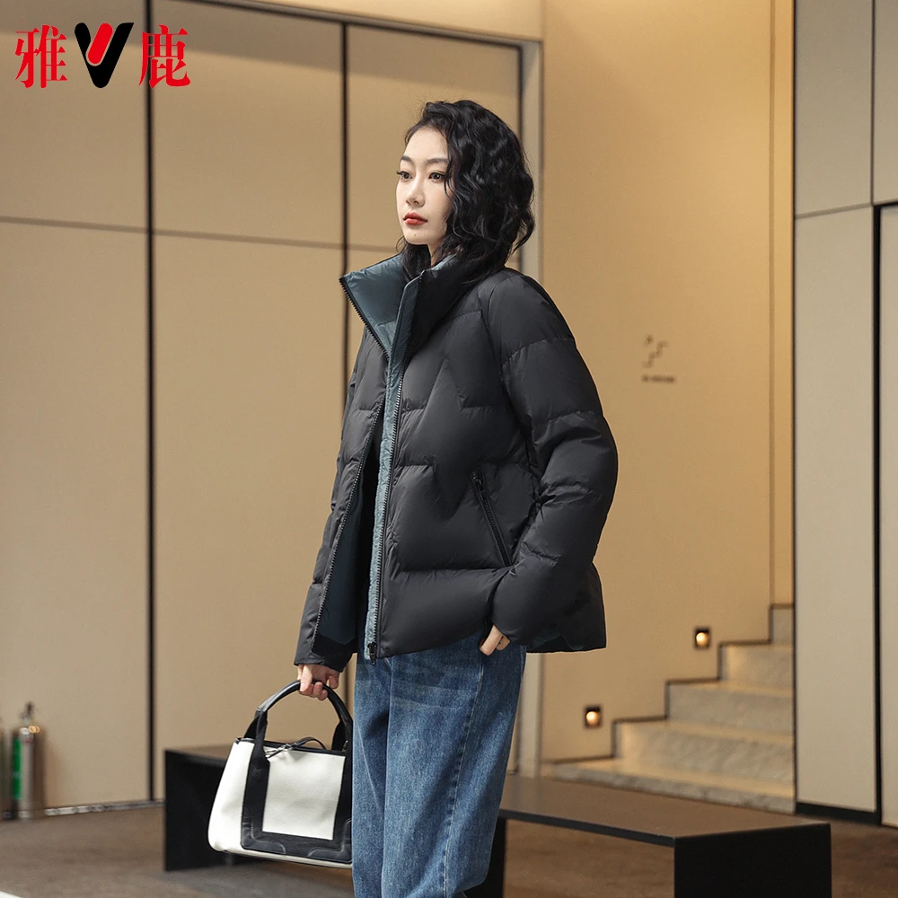 V/雅鹿女士反季中老年立领冬季立领小个子休闲保暖时尚百搭外套