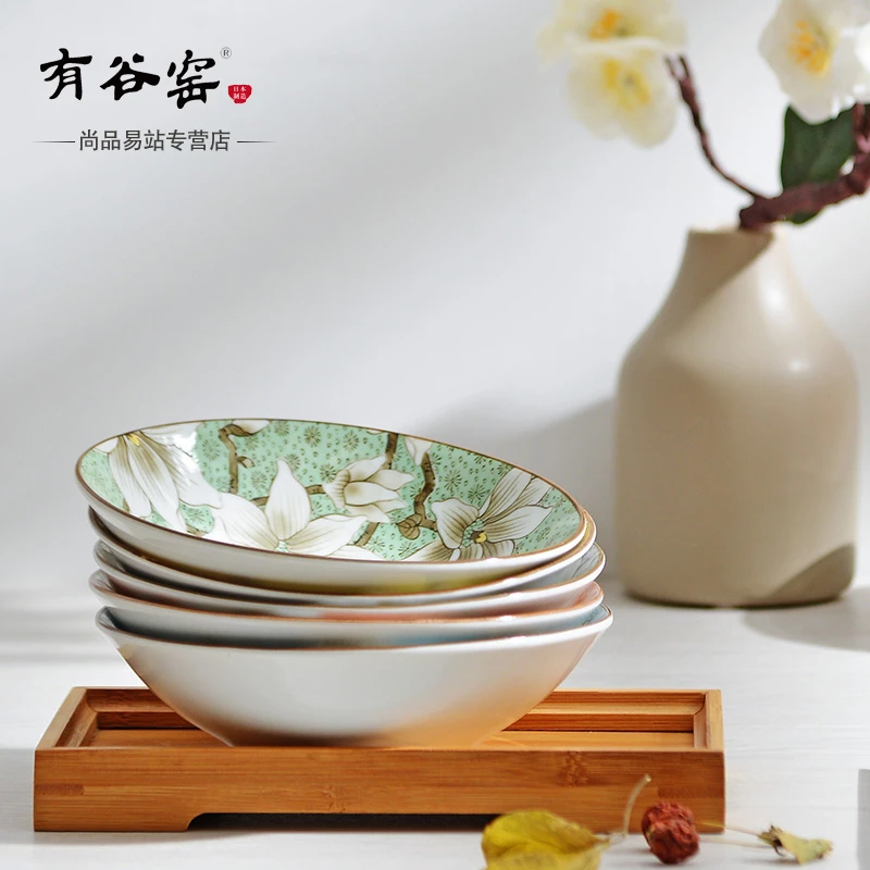 有谷窑和彩木莲家用日式陶瓷米饭碗面碗圆钵深盘菜盘碟子组合套装