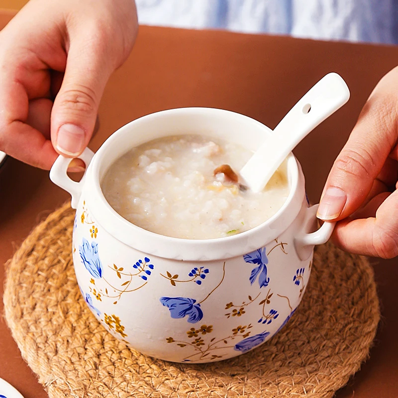 炖罐小炖盅陶瓷双耳双盖燕窝隔水炖煮炖煲内胆带盖煲汤盅猪油罐瓶