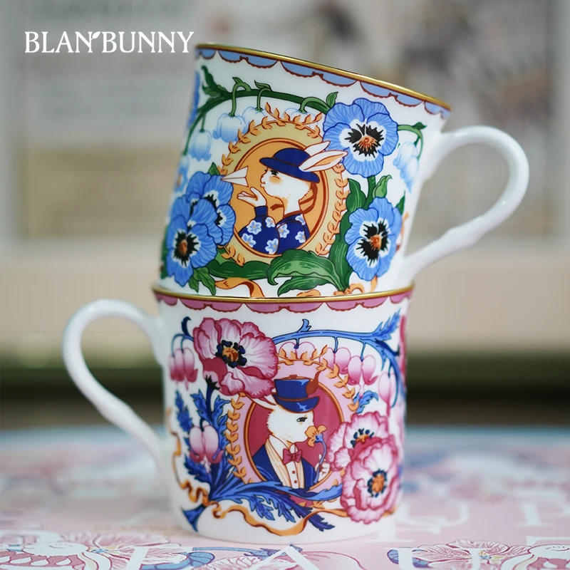 Blan Bunny/布兰兔捧花情侣对杯骨瓷马克杯咖啡杯轻奢个性欧式