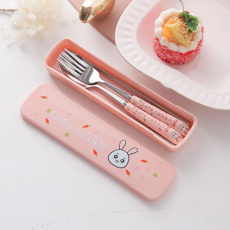 304不锈钢陶瓷便携式餐具套装儿童学生叉子筷子勺子套装餐具盒