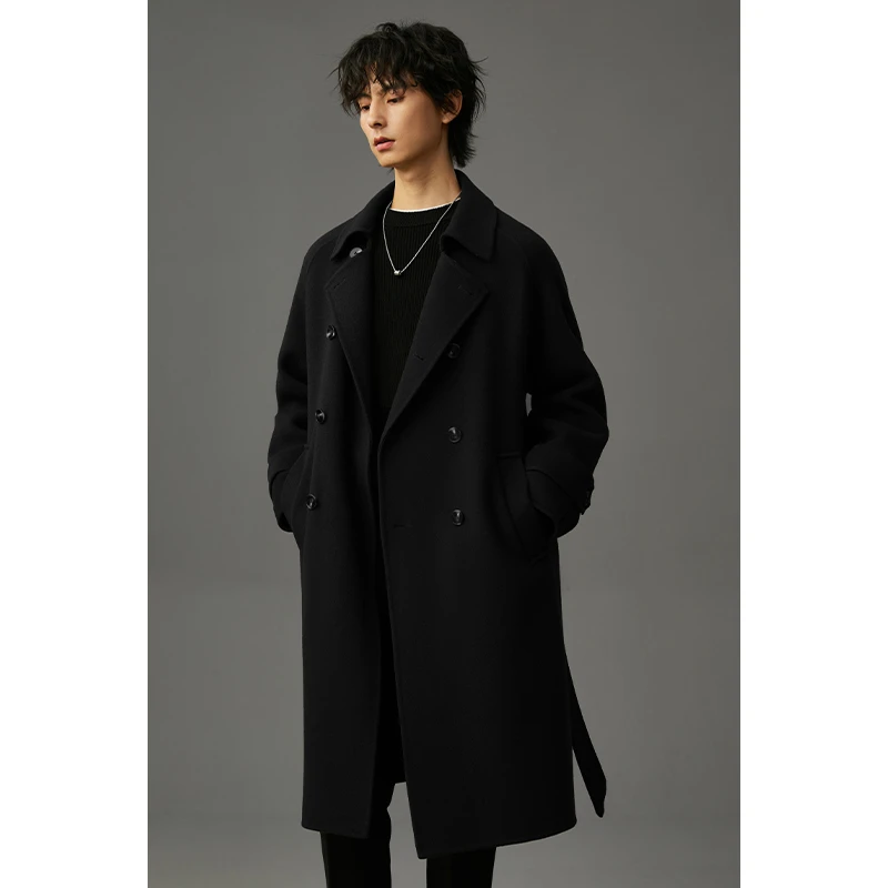 【腰带款】绵羊毛双面呢大衣男士中长款呢子男外套冬季风衣潮ELL0S