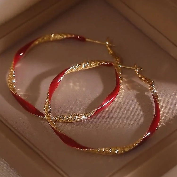 2024新款复古红色独特大耳圈女高级感大气小众耳饰耳环适合方圆脸