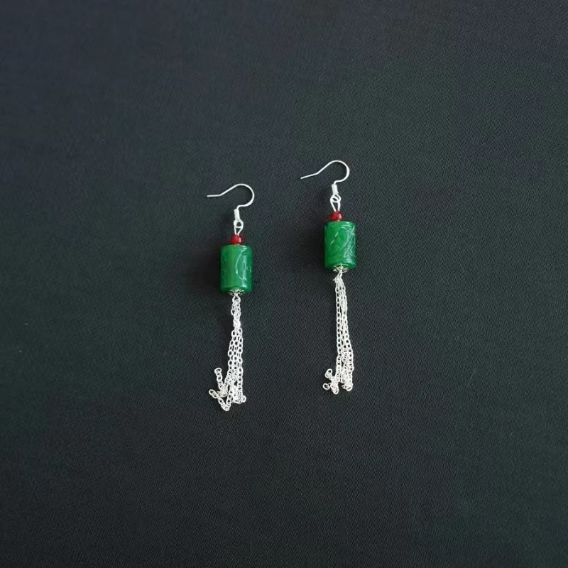 合金仿水晶耳饰 【去野知物】（现）｜天在水｜宝藏店铺绿色桶雕花耳环