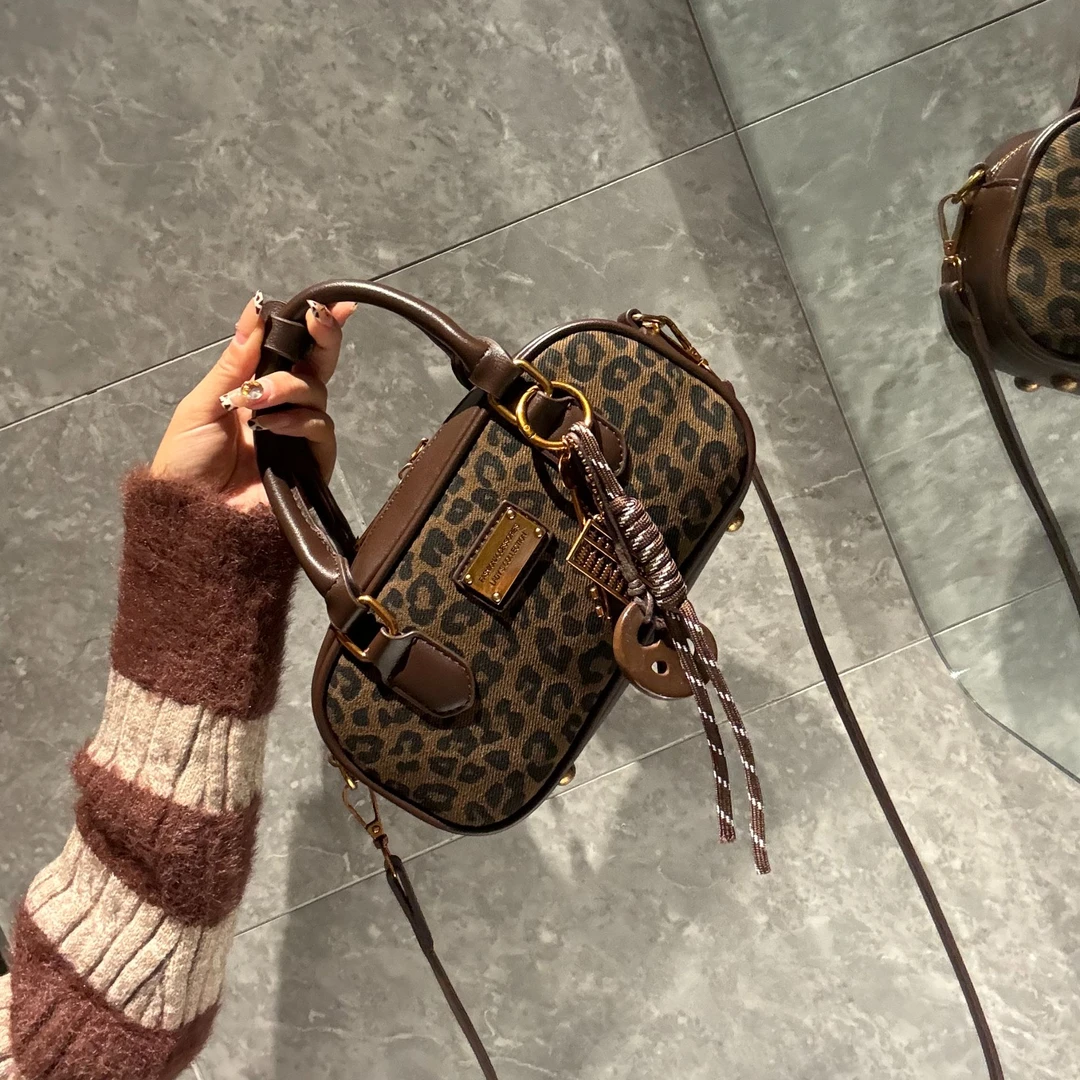 保龄球手提包豹纹包包时尚百搭斜挎包高档轻奢单肩包2025新款韩版