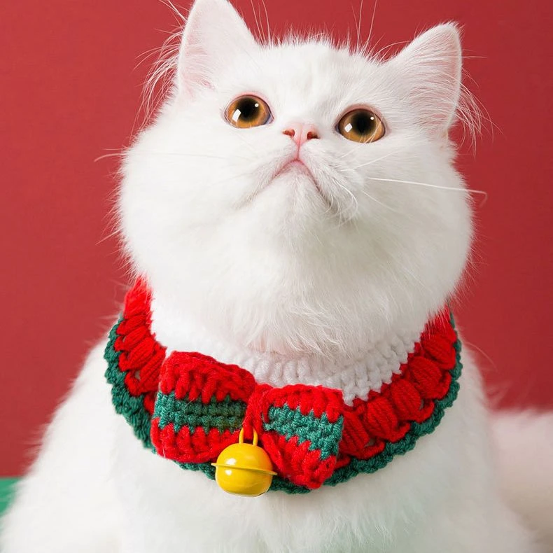 猫咪项圈圣诞编制围脖项链节日宠物铃铛脖圈配饰装饰小猫幼猫用品