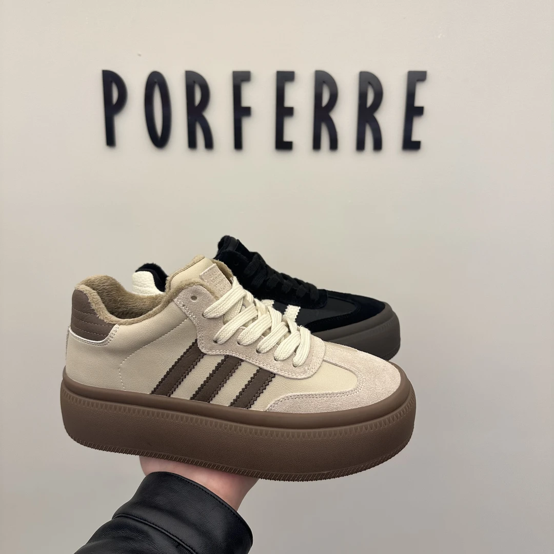 波斐新款厚底德训鞋女2024秋季新款百搭拼色系带休闲板鞋561-562