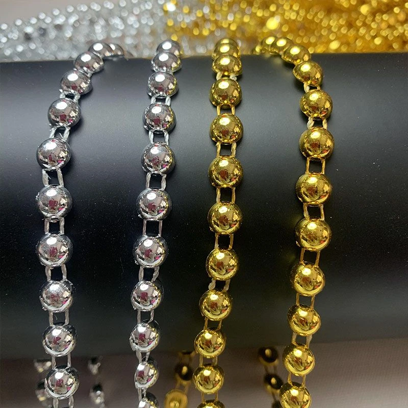 双重电镀6-8mm新款半面连线珠电镀金银色 仿珍珠半圆手工DIY配饰