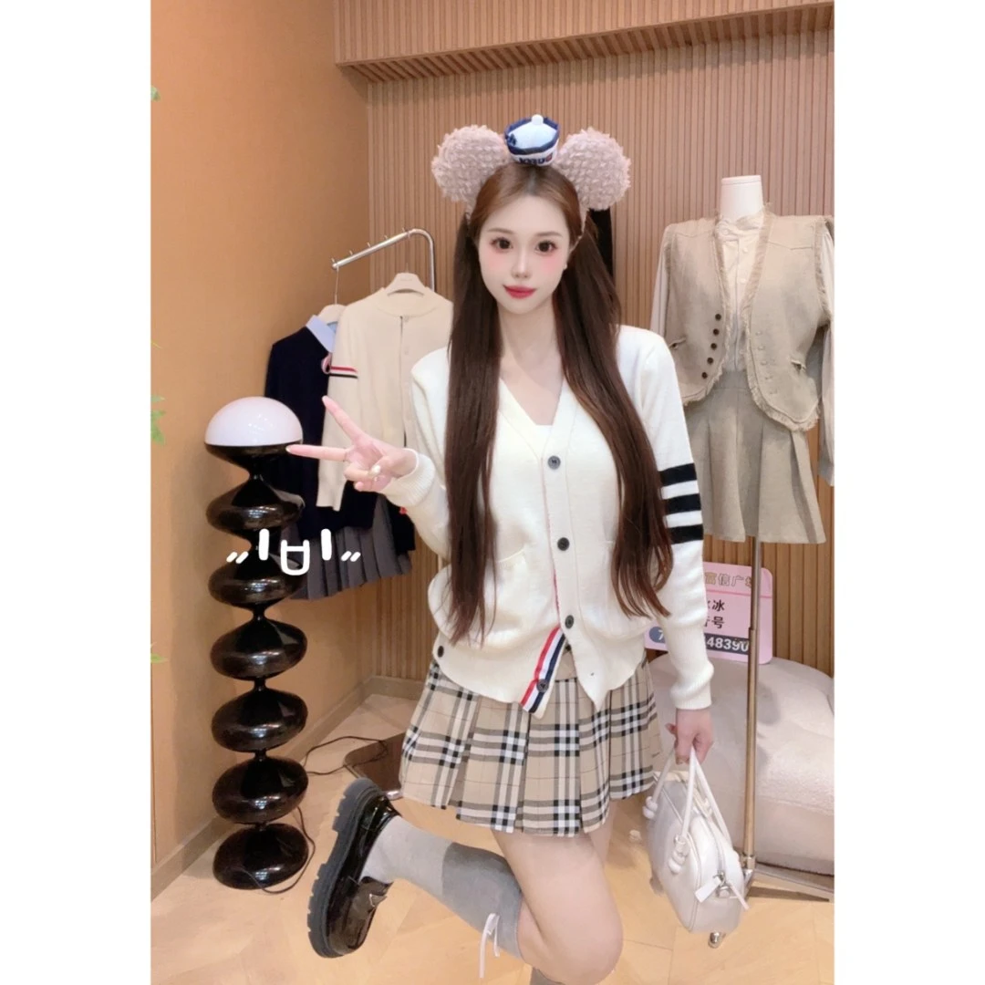 2024秋季新款韩系学院风修身高腰针织毛衣开衫半裙套装女-132