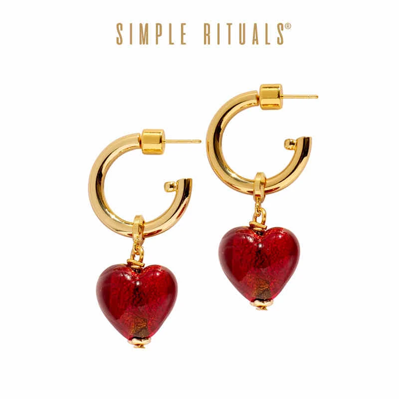 Simple Rituals 铜合金玻璃耳饰 意大利威尼斯手工琉璃爱心耳环女