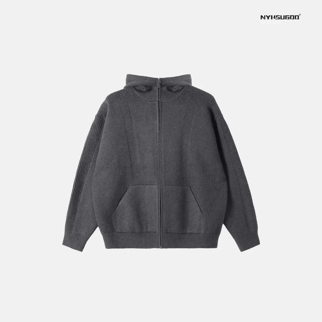 NYHSUGOO/南乙3310秋季连帽毛衣开衫男极简纯色重磅宽松外套