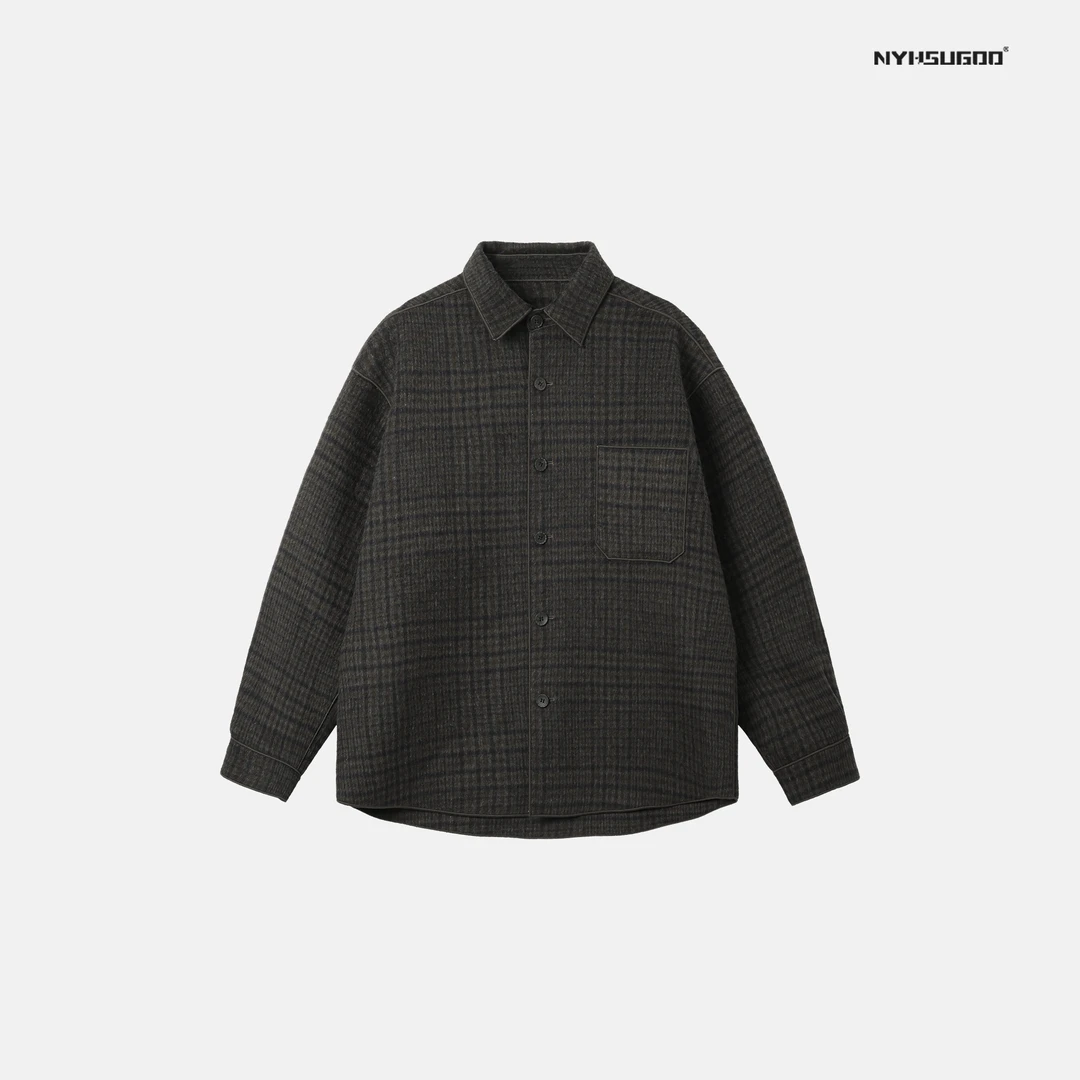 NYHSUGOO/南乙20240015秋冬双面呢料绵羊毛衬衫男士复古格子外套