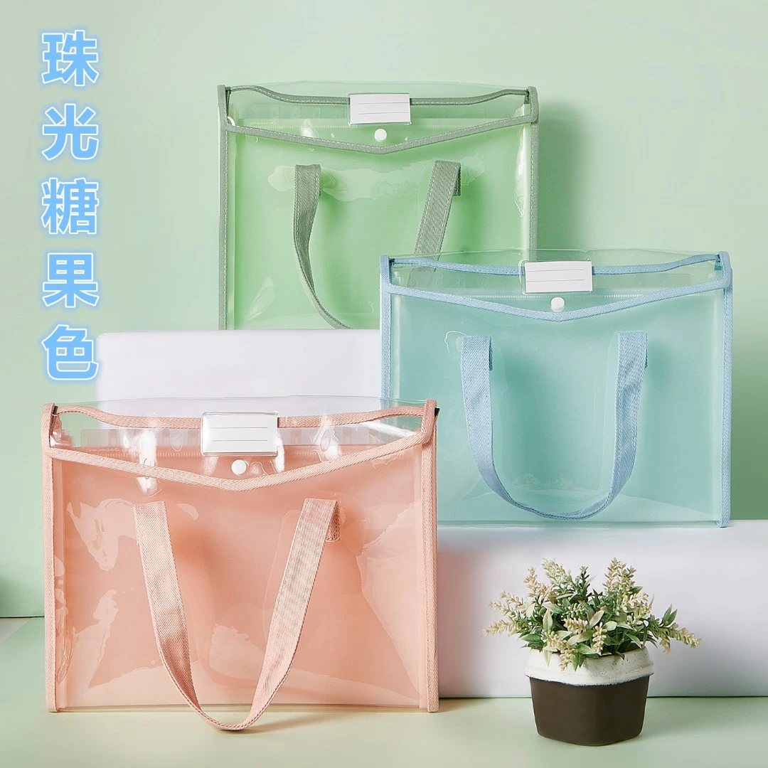 PVC手提包糖果色A4文件夹学生资料册试卷收纳12格风琴包