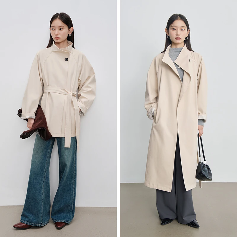 自巧小个子女装穿搭韩版立领风衣外套插肩袖百搭长短款 24ZQ93131