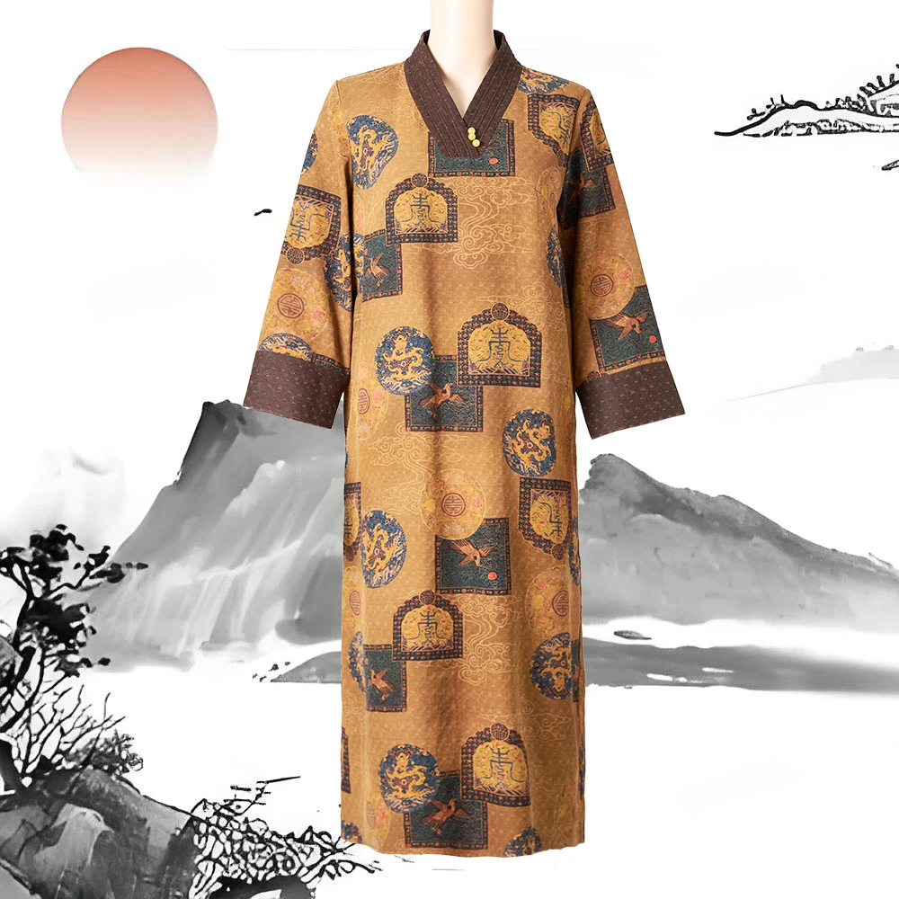 【十三仪】新中式国气质香云纱连衣裙袍子ZYL-12001