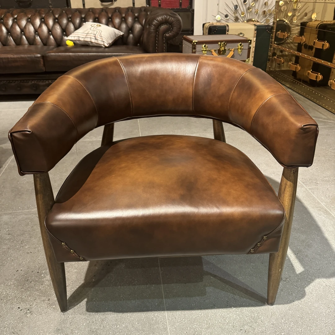 【源头工厂】复古美式休闲椅真皮客厅主人椅长宽高750*750*600cm