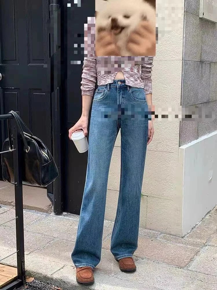 923 牛仔裤女秋新款显瘦宽松直筒裤窄版阔腿裤