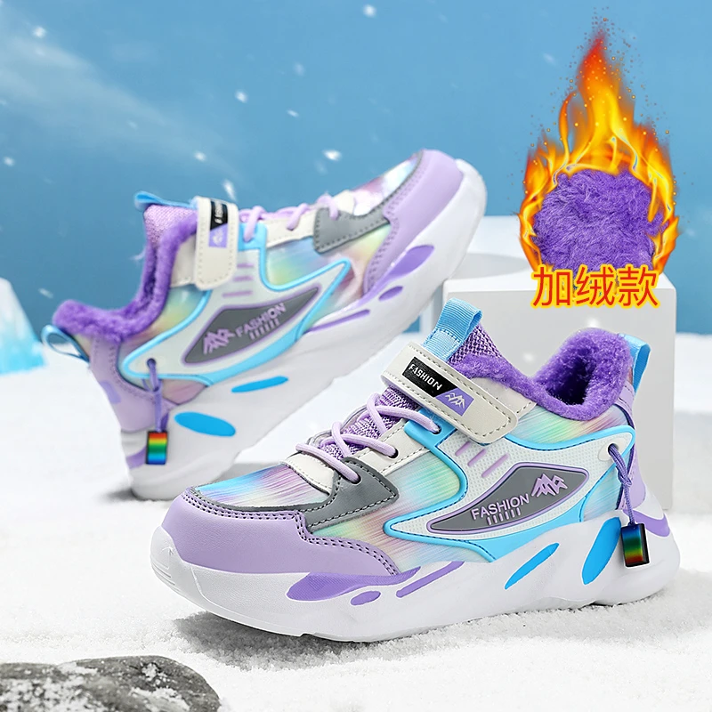 CEO ABC女童棉鞋冬季加绒加厚保暖皮面防水儿童运动鞋女孩跑步鞋