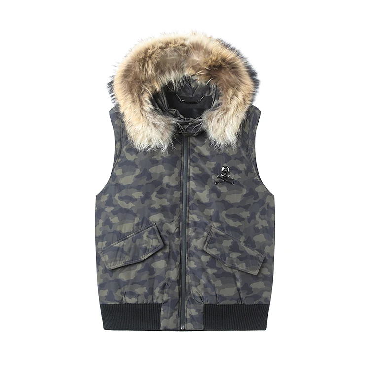 未使用 Philipp Plein Philipp Plein PP  貂毛可拆卸迷彩棉马甲