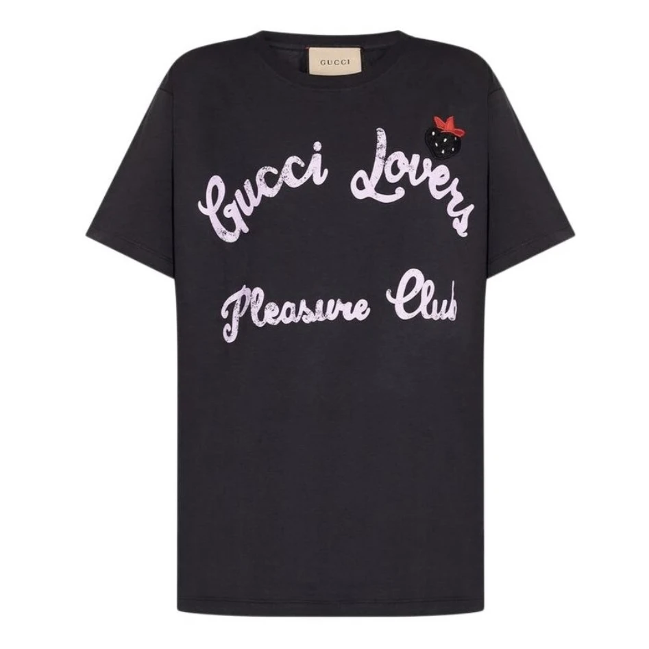 全新未使用 GUCCI/古驰 男女同款粉色字母印花短袖T恤