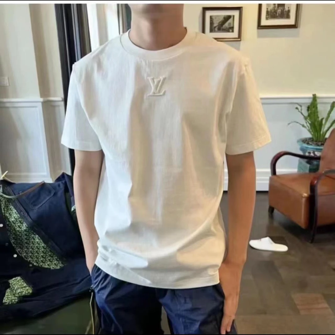 未使用 LouisVuitton/路易威登 纯白色logo标识圆领短袖T恤男女