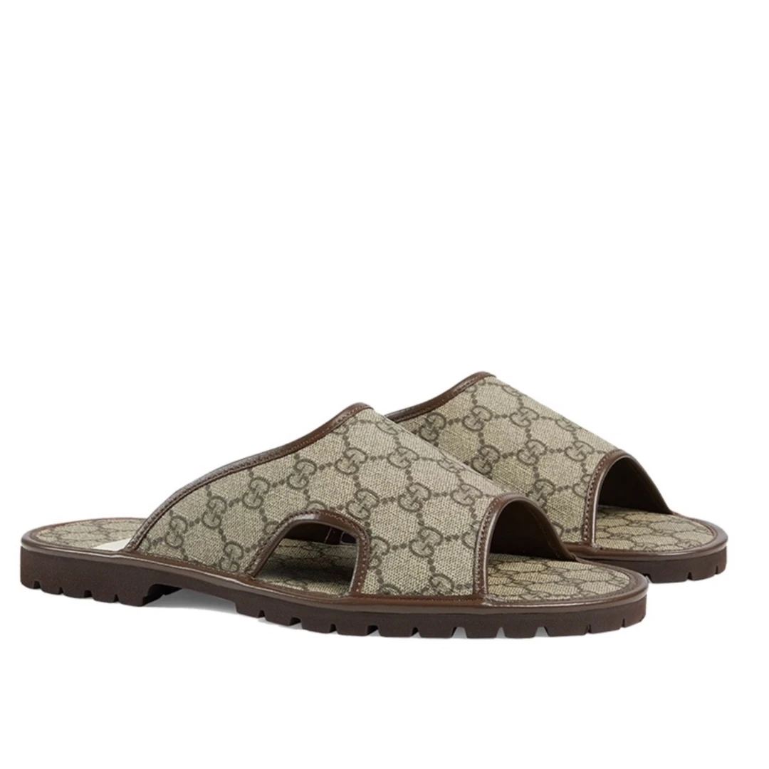 全新未使用 GUCCI/古驰 男双G印花时尚拖鞋夏季休闲凉鞋经典老花