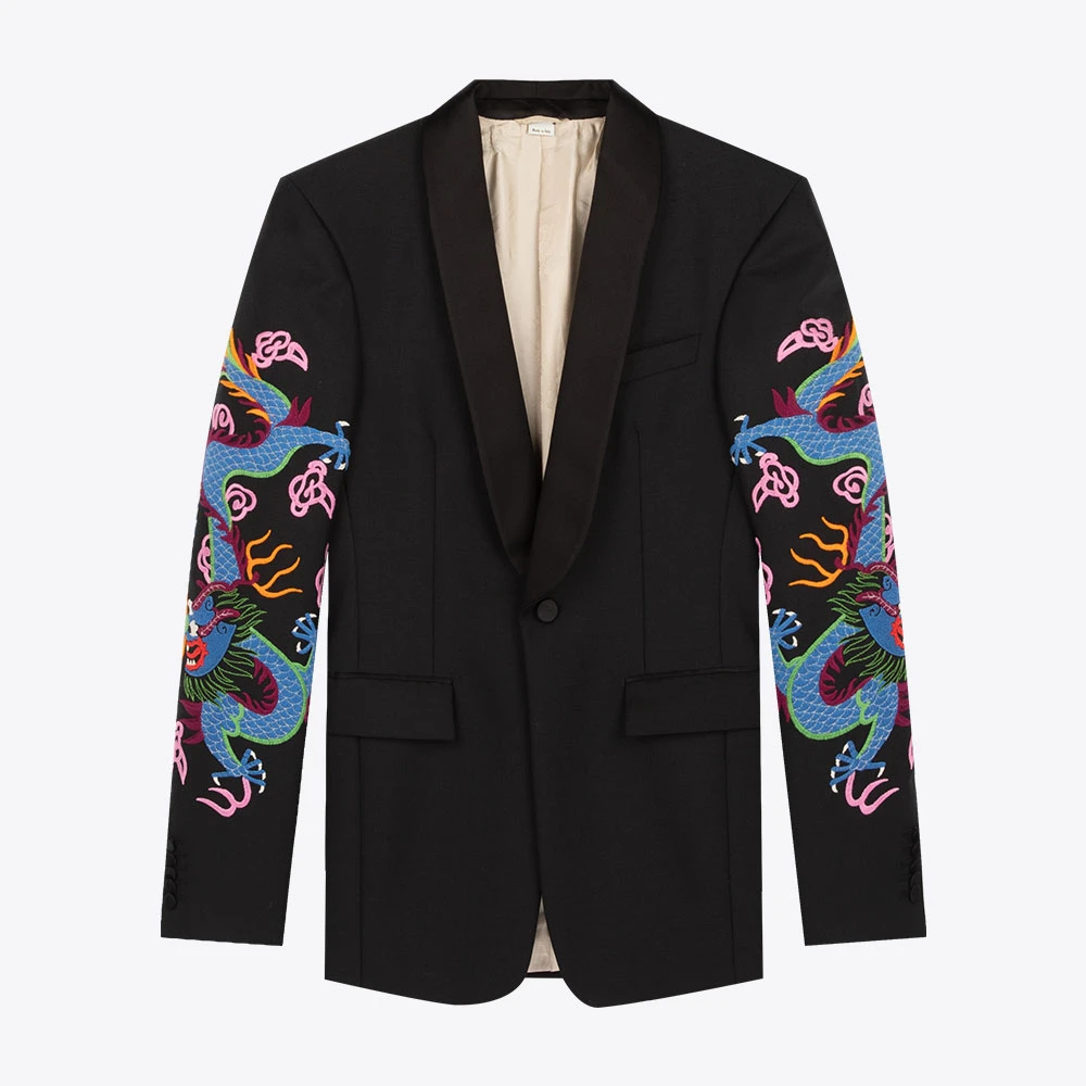 全新未使用 GUCCI/古驰 男士龙刺绣羊毛混纺西服休闲西装