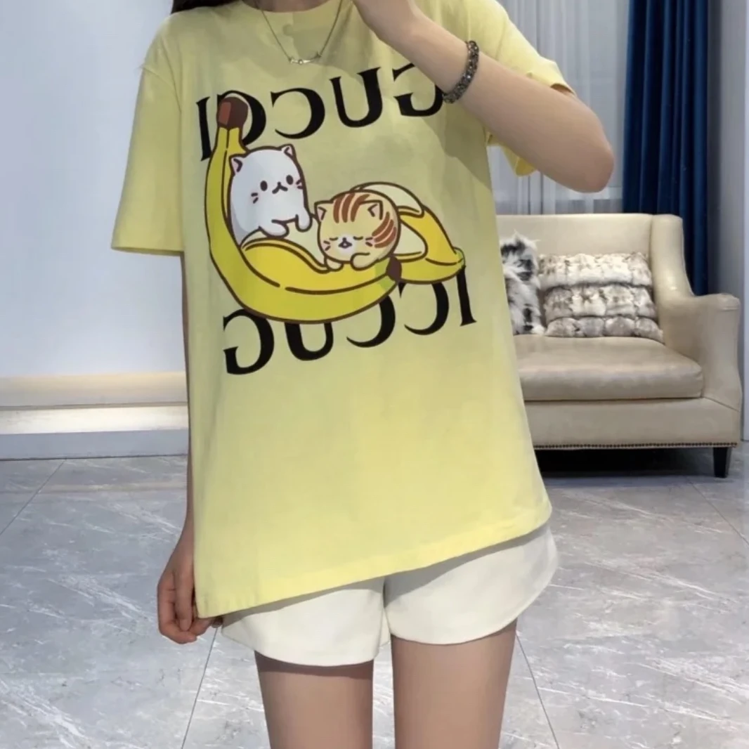 全新未使用 GUCCI/古驰 Bananya联名款黄色香蕉猫短袖T恤男女可穿