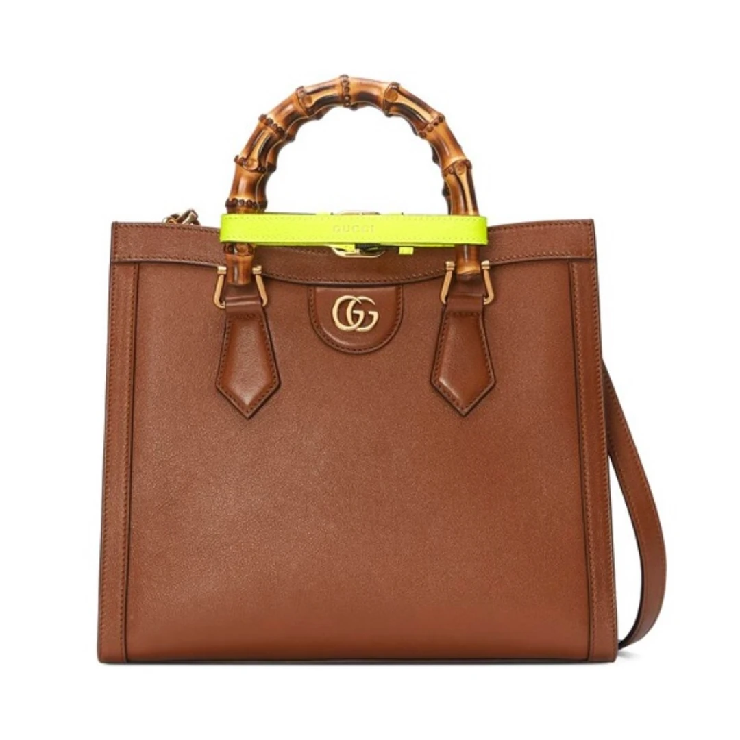 未使用 GUCCI/古驰 Diana竹节金标logo皮革托特包单肩斜挎手提包