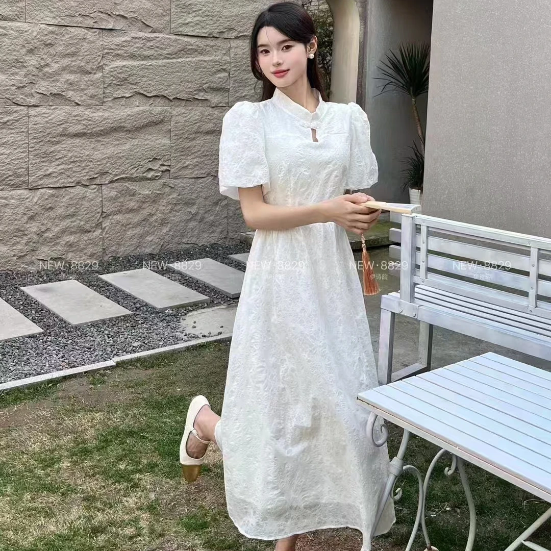 昕旦中式国风连衣裙  满印提花气质优雅温柔风改良款