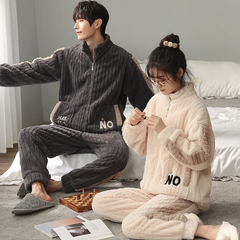【粉丝福利】可爱少女情侣拉链秋冬珊瑚绒加绒家居服冬季套装保暖