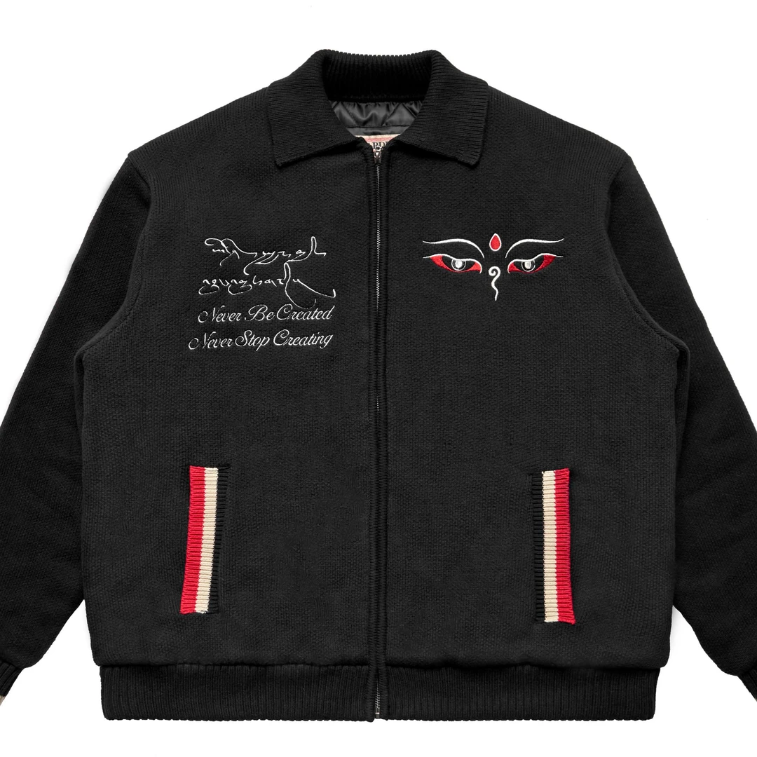 SARDUBA慧眼开衫黑色复古冬季加厚毛衣棉夹克休闲时尚运动宽松