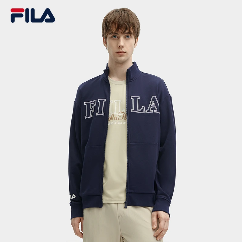 Fila/斐乐男子休闲针织老花外套美式复古运动立领夹克F11M419504F
