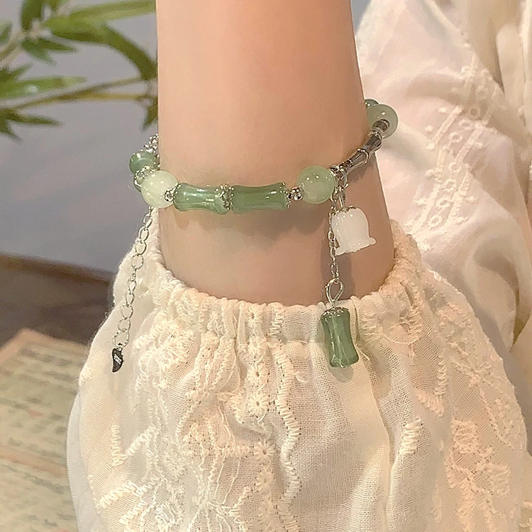 新中式节节高升竹节铃兰花手链轻奢小众精致手串古风闺蜜礼物饰品