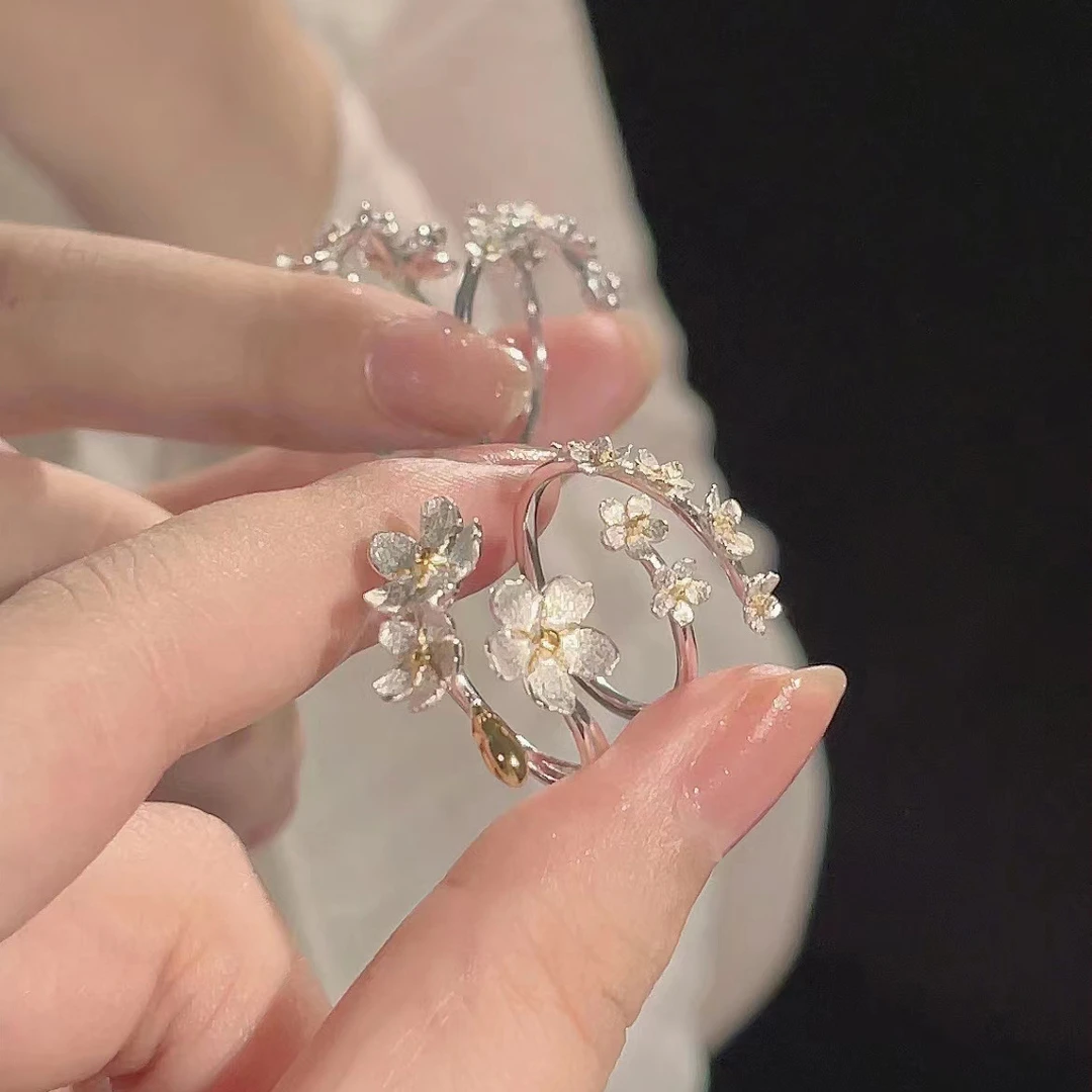 【繁花似锦】山茶花闺蜜对戒小众轻奢简约气质开口闺蜜学生戒指饰品