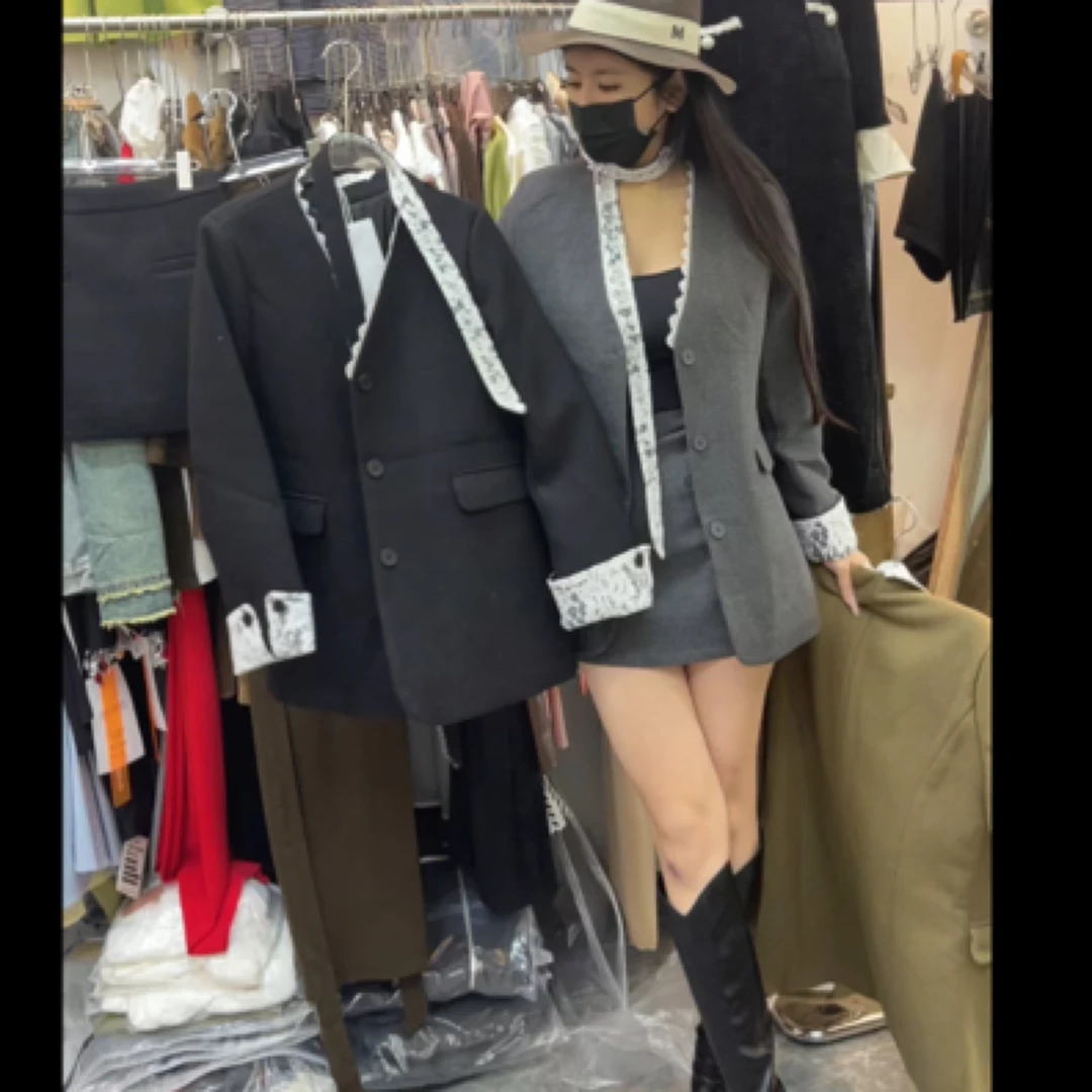 新款气质韩系洋气减龄蕾丝花边西装外套女秋冬新款半身裙两件套装