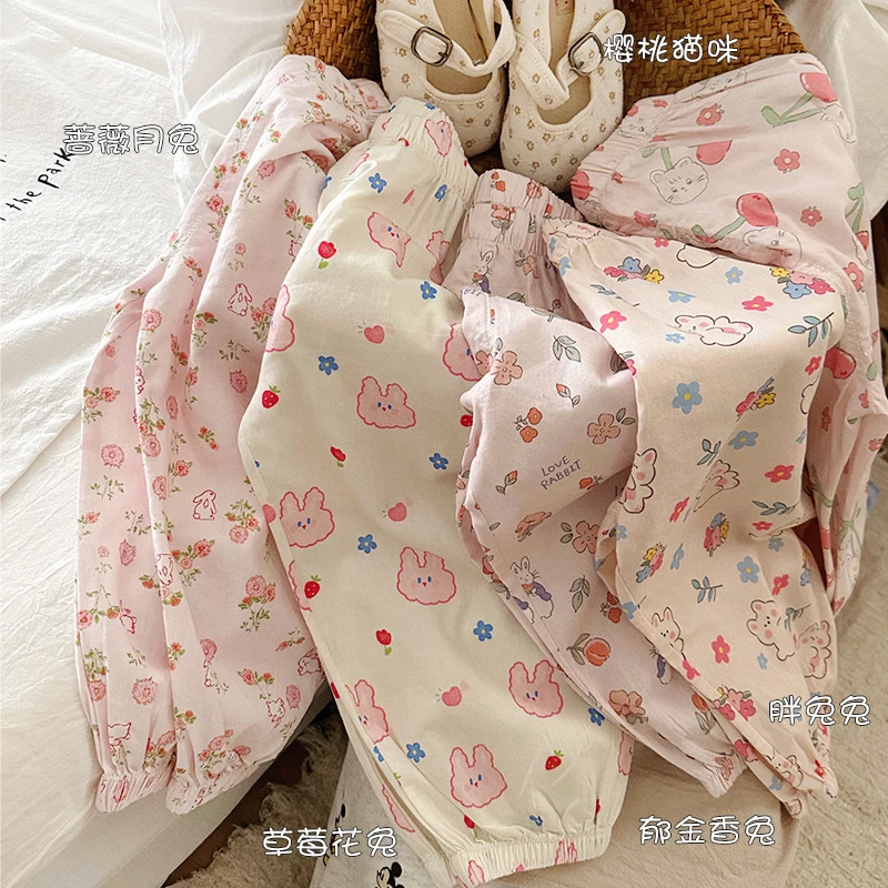 儿童碎花纯棉印花防蚊裤春夏季新款女童可爱动物休闲裤QK20025