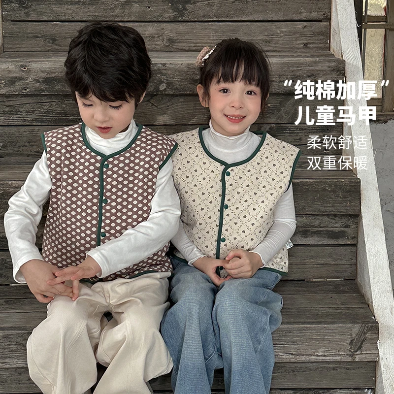 儿童秋季新款双层加厚棉马夹男女童百搭复古马甲ZZAJ012